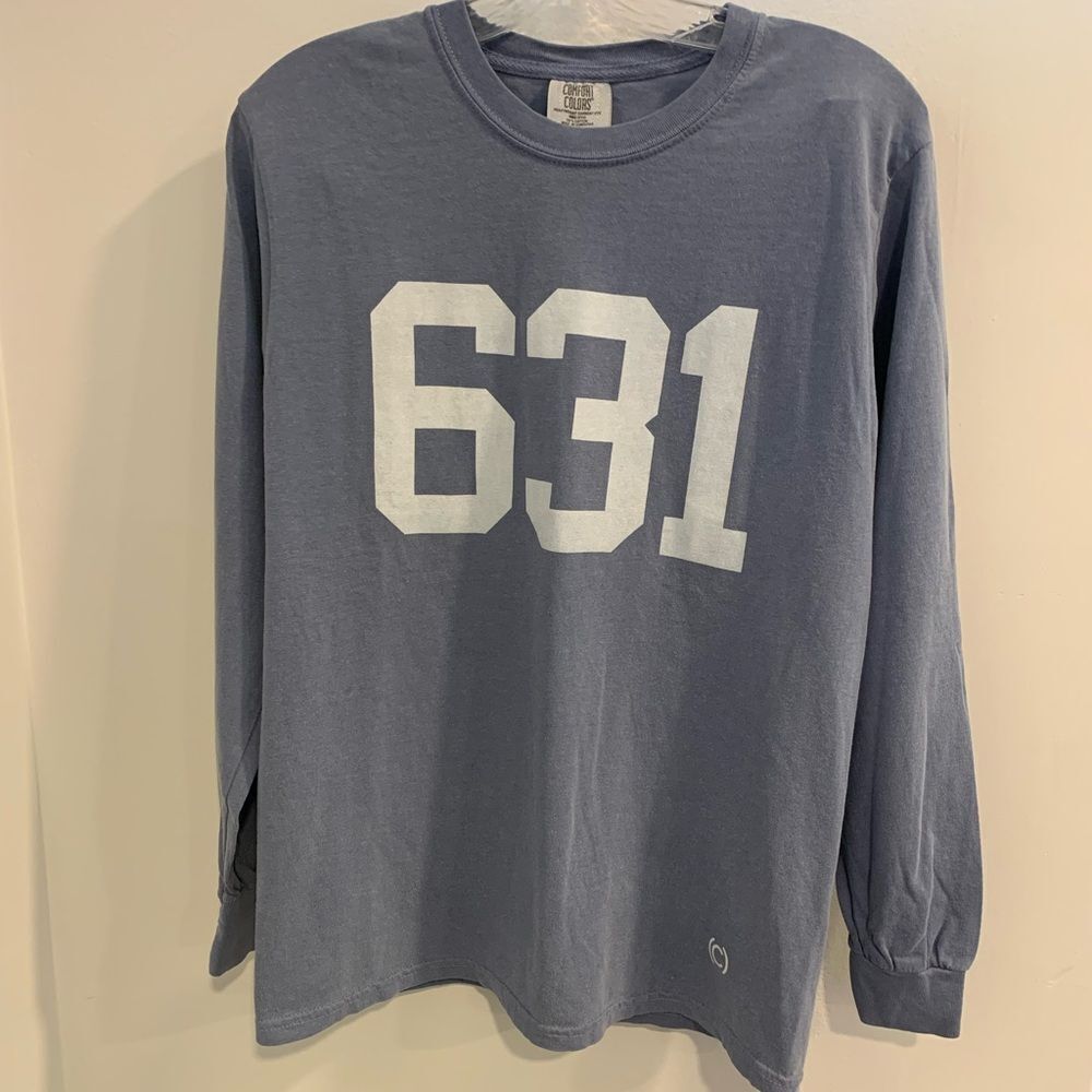 Terra Comfort Colors Blue Long Sleeve Tee with Bold Number Design